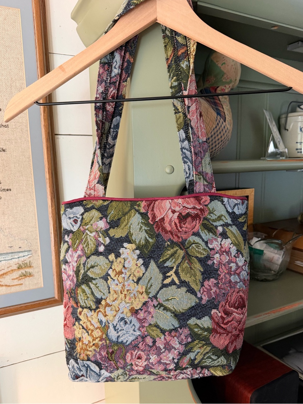 Vintage Floral Tapestry Tote Bag Cottagecore Grandmacore Shoulder Bag Spring